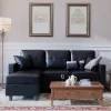 Faux Leather Sofa Convertible L Shape Couch for Small Space, Black Living Room Sofa
