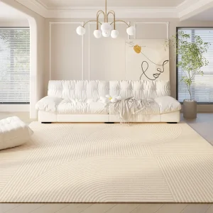 Japanese Cream Style Carpets for Living Room Line Design Plush Carpet Minimalist Bedroom Decor Thick Rug Home Non-slip Floor Mat
